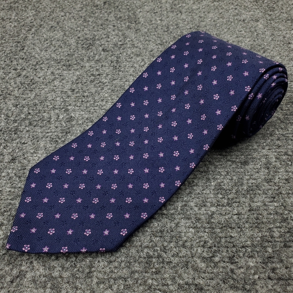 Brooks Brothers Makers Tie Flower Pattern Woven Silk Navy Blue Purple Formal